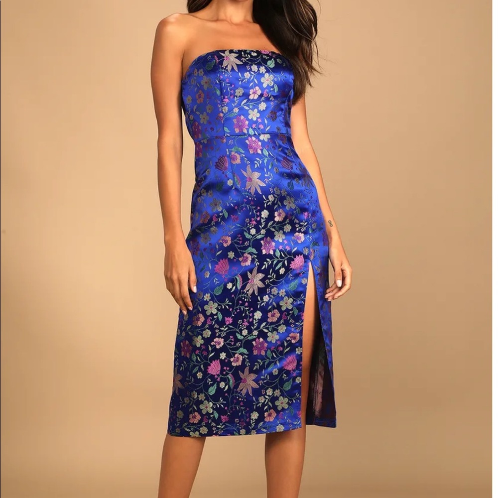 Lulus Satin Cobalt Blue Midi Dress